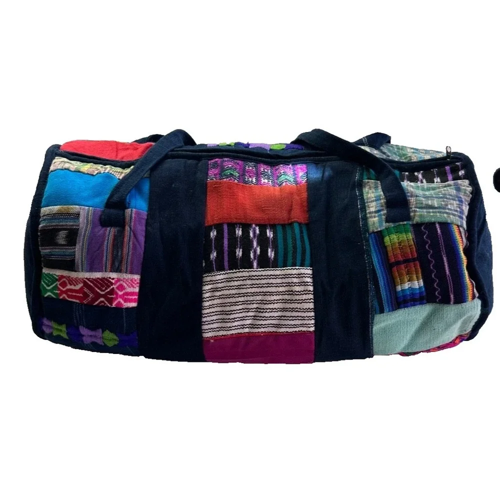 Guatemalan Large Hippie Duffel Bag‎ Embroidered Quilted Patchwork Overnight Gym
